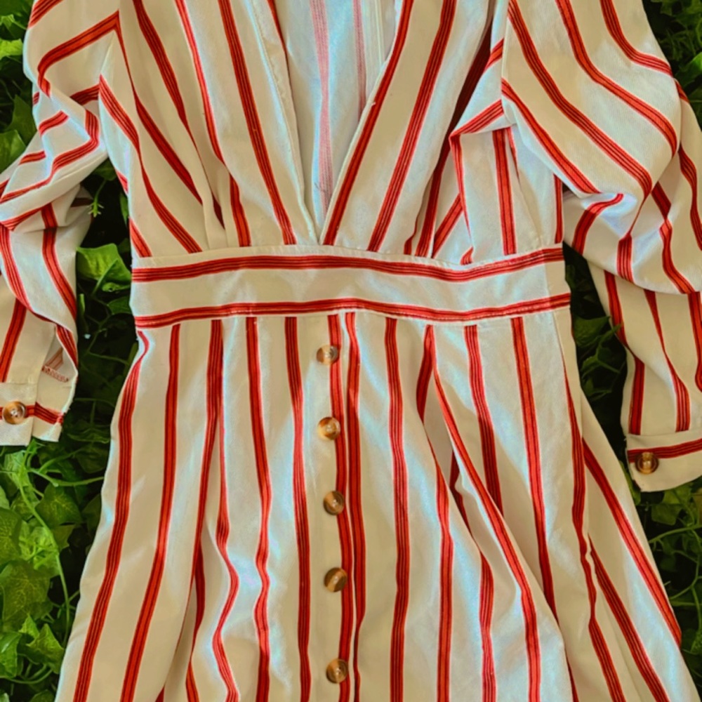 Striped V Neck Short Dress